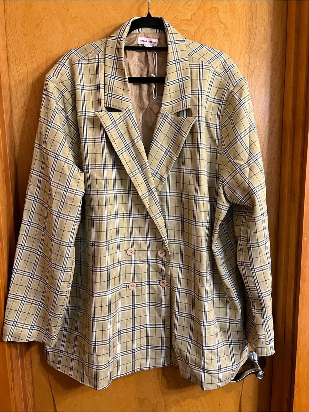 🤎 Urban Threads Plaid Double Breasted Blazer NWT - Beige